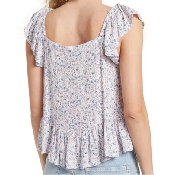 Lucky Brand Floral Ruffle Blouse - White and Blue - Picture 3 of 7
